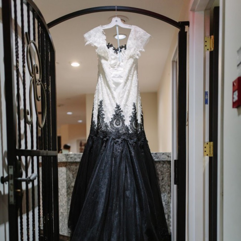 Custom, one of a kind black & Ivory wedding dress.